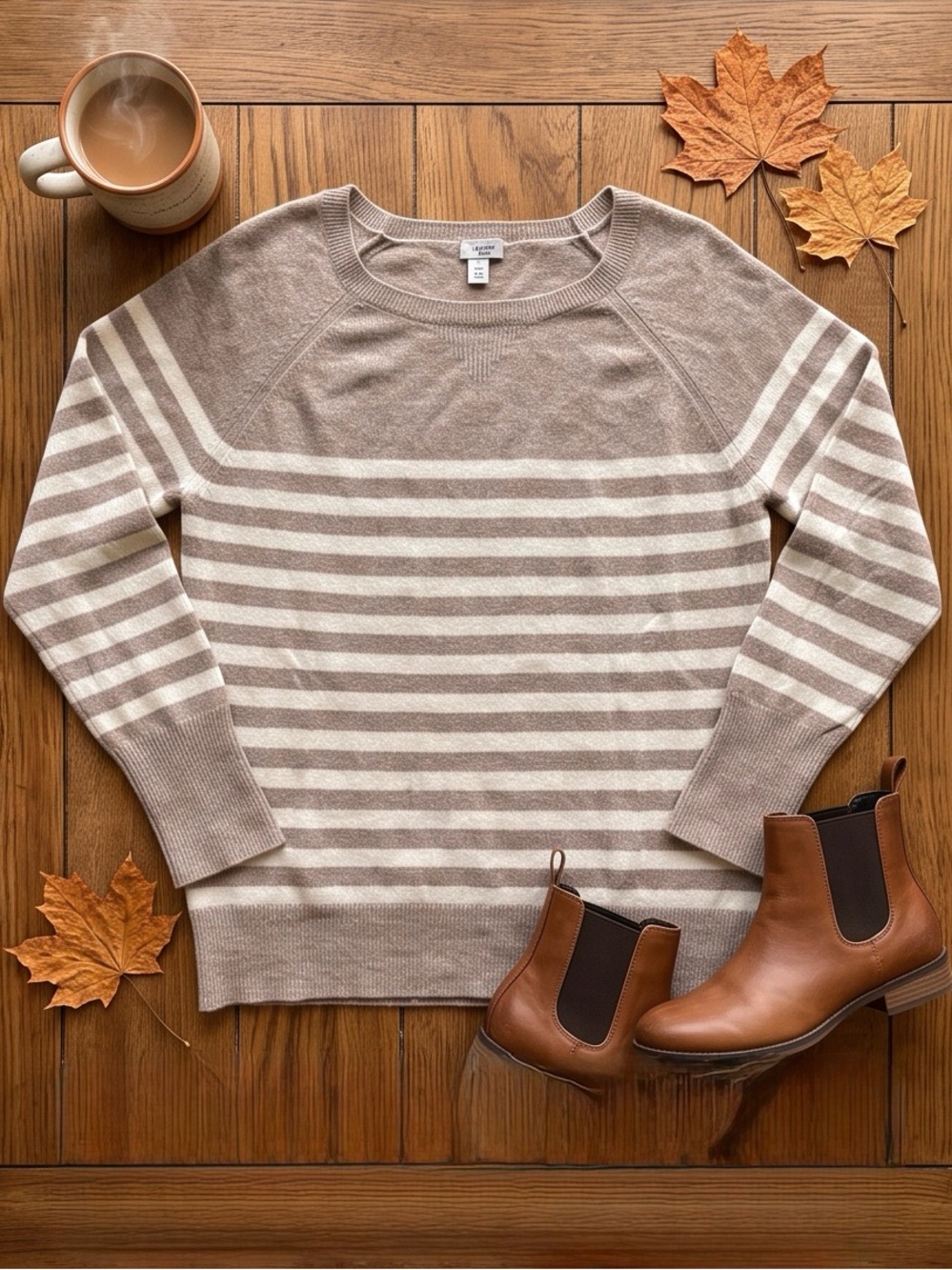 Halogen 100% Cashmere Striped Pullover Sweater Beige Cream Size XL *Flaws - Picture 3 of 16